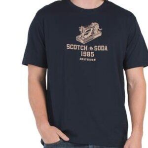 NWT Scotch & Soda Men Dark Blue Graphic Sewing Machine 100% Cotton Tee